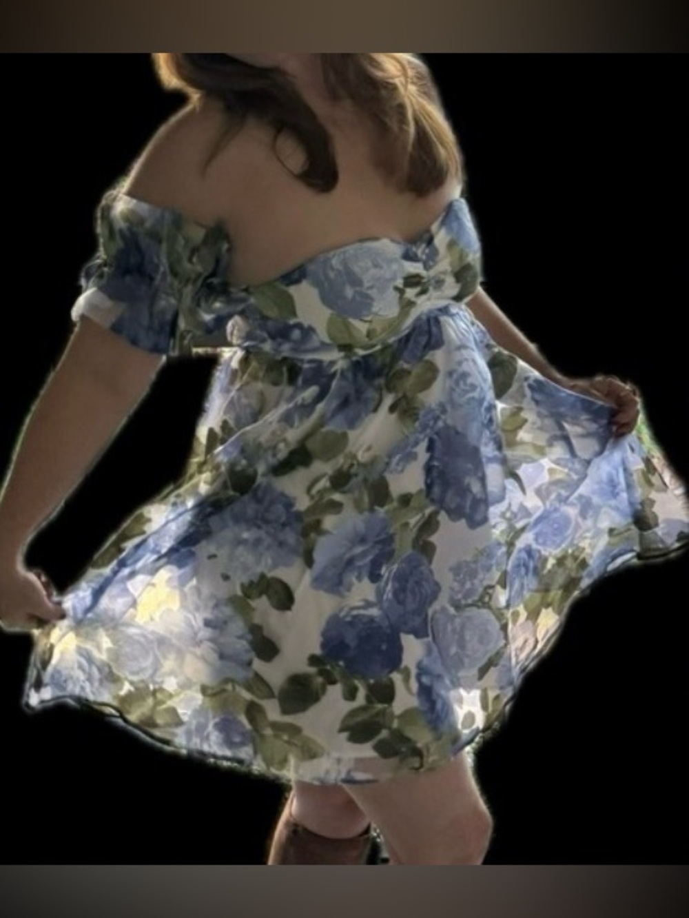 Lucky Brand Off the Shoulder Floral Dress - Blue and Green